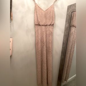 Adrianna Papell ART DECO BEADED BLOUSON GOWN IN TAUPE PINK